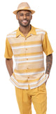 Montique Gold Horizontal Stripe Pattern Walking Suit 2 Piece Short Sleeve Set 2209