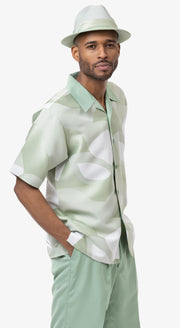 Apple Abstract Design Walking Suit 2 Piece Short Sleeve Set 2204