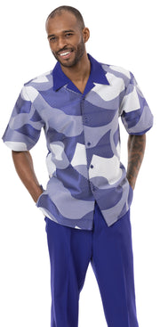 Montique Purple Abstract Design Walking Suit 2 Piece Short Sleeve Set 2204