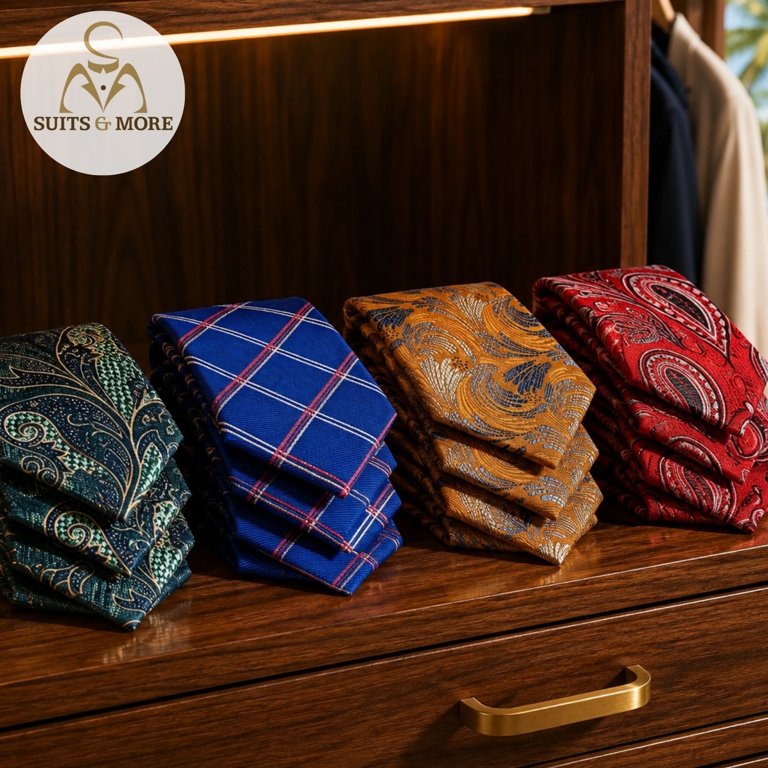 a variety of bright color ties.