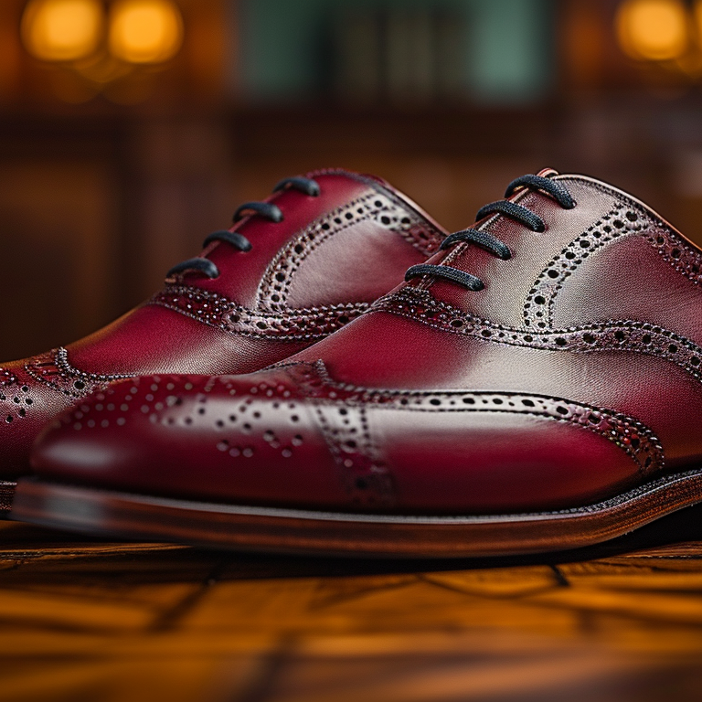 a pair of burgundy shoes.