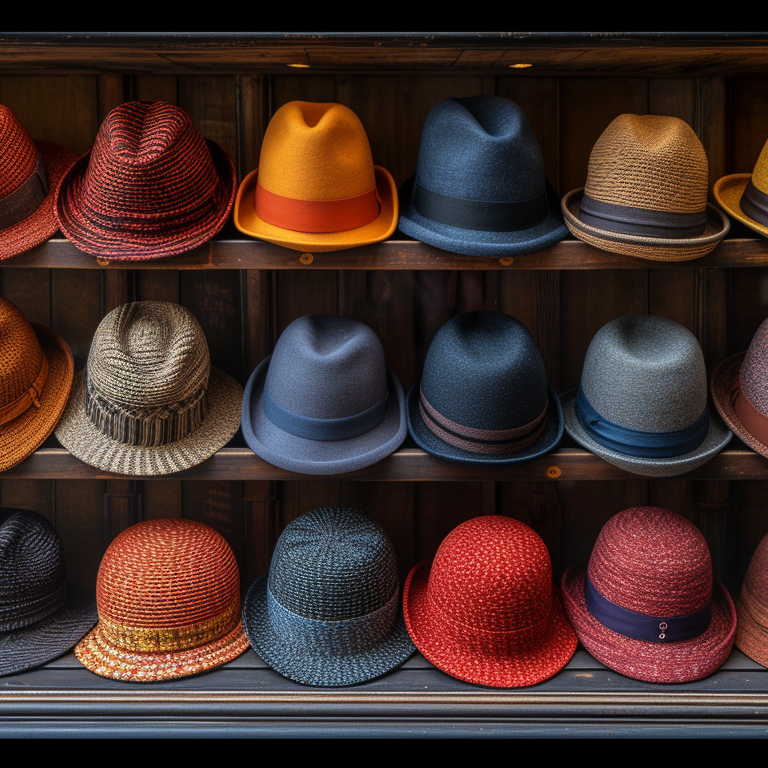 a variety of types of hats and colors on display.