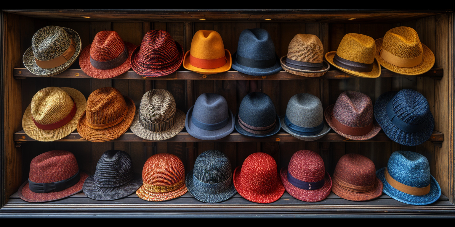 a variety of types of hats and colors on display.