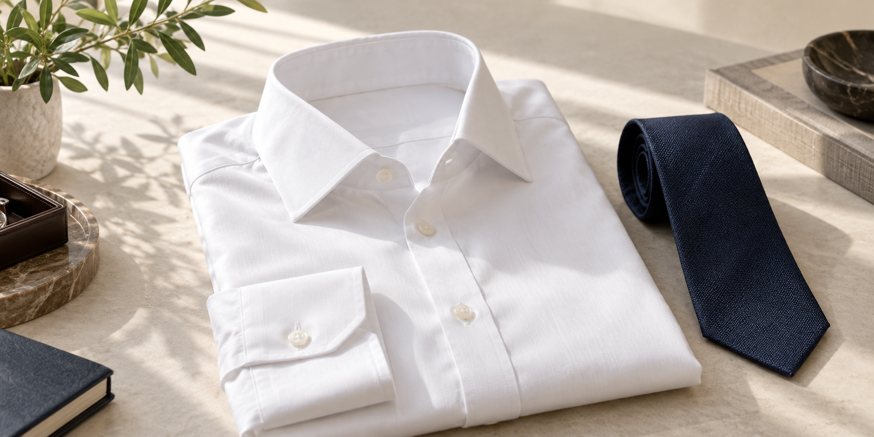 White S-S100 slim fit dress shirt with a standard collar and button front