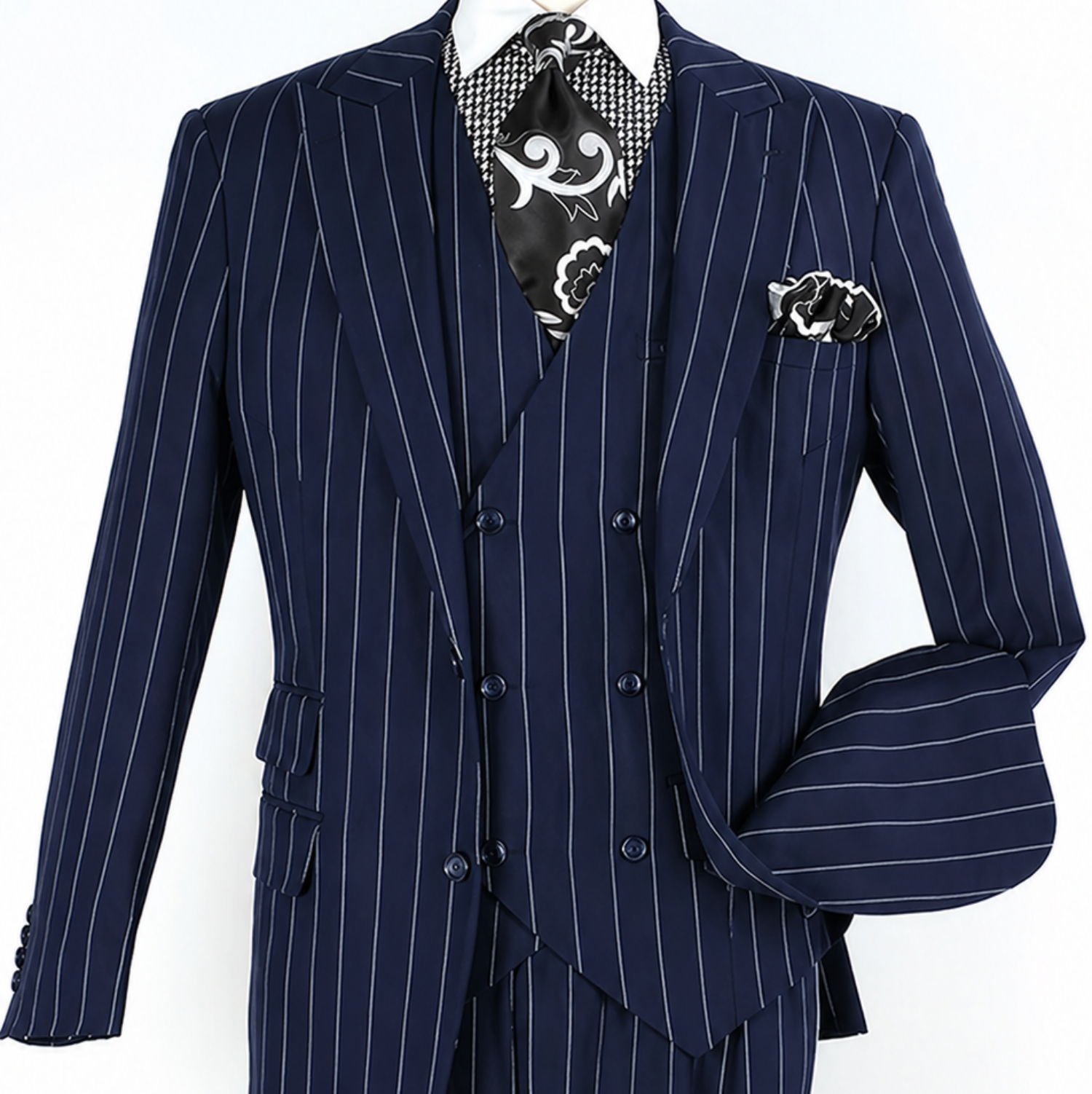 Orphion Collection: Pinstripe 3 Piece Suit Double Breasted Vest Classic Fit