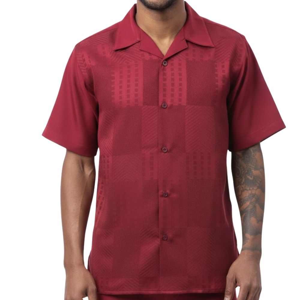 Bivon Collection: Montique's Short Sleeve Tonal Jacquard Panel Shirt