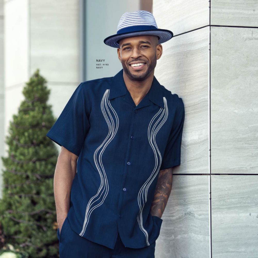 Kitalpha Collection: Montique Men’s 2-Piece Wavy Panel Puff Short Sleeve Sets