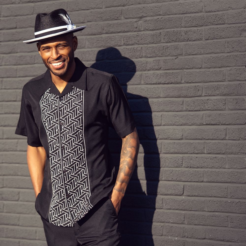Alshain Collection: Montique 2-Piece Block Panel Puff Short Sleeve Sets