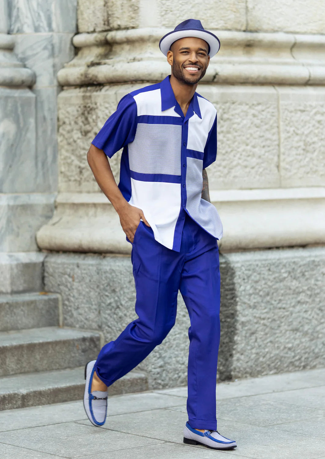 Velveteria Collection: Houndstooth Color Block Walking Suit with Matching Hats