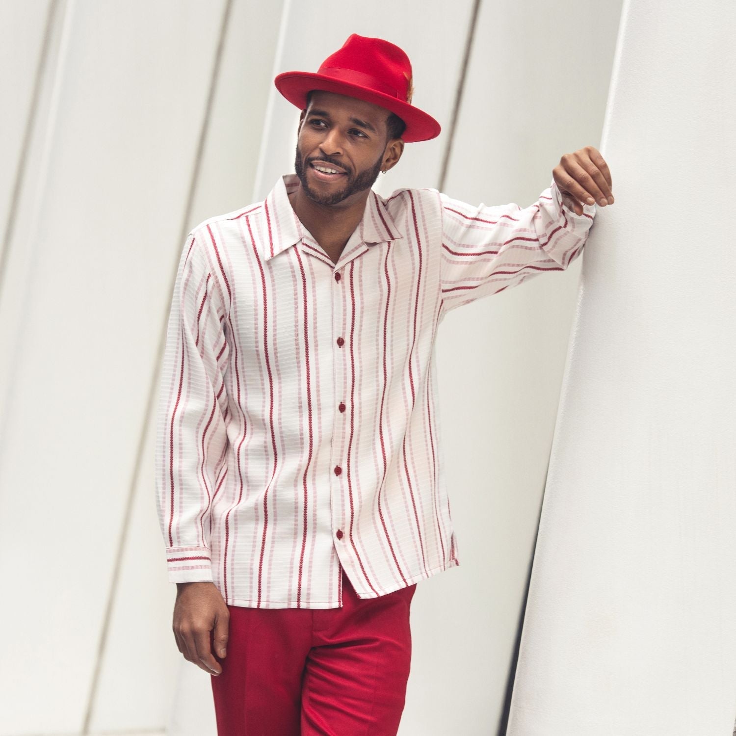 Horizon Collection: Montique Men’s Vertical Stripe Long Sleeve 2-Piece Walking Suit Set