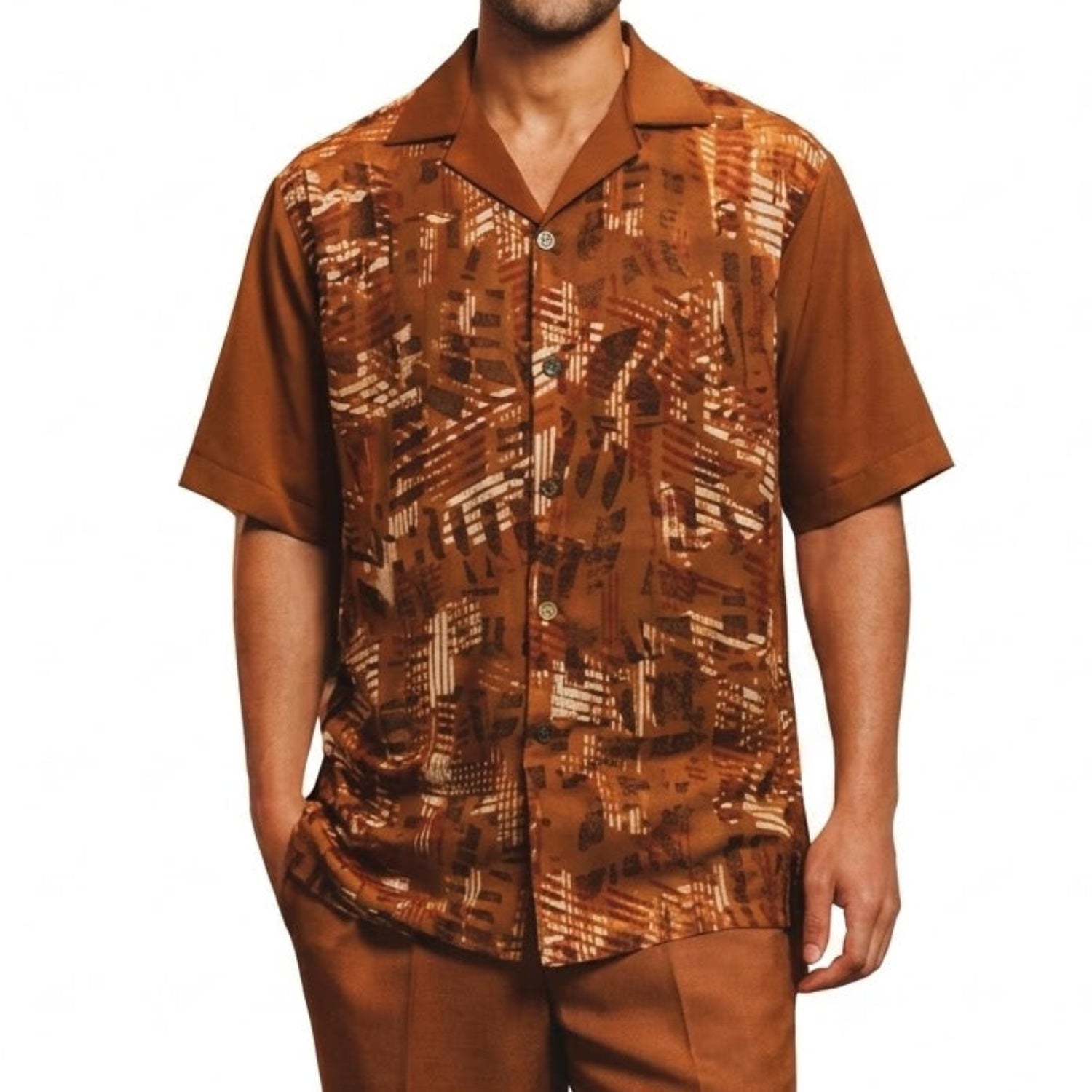 Chromatic Canvas Collection: Abstract Print 2-Piece Short Sleeve Walking Suit Set by Stacy Adams