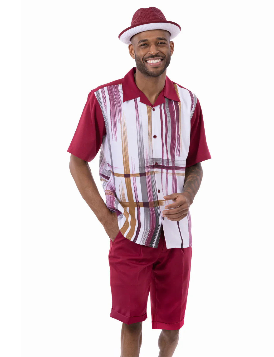 Quirkara Collection: Montique Faded Stripes Walking Suit 2-Piece Shorts Set
