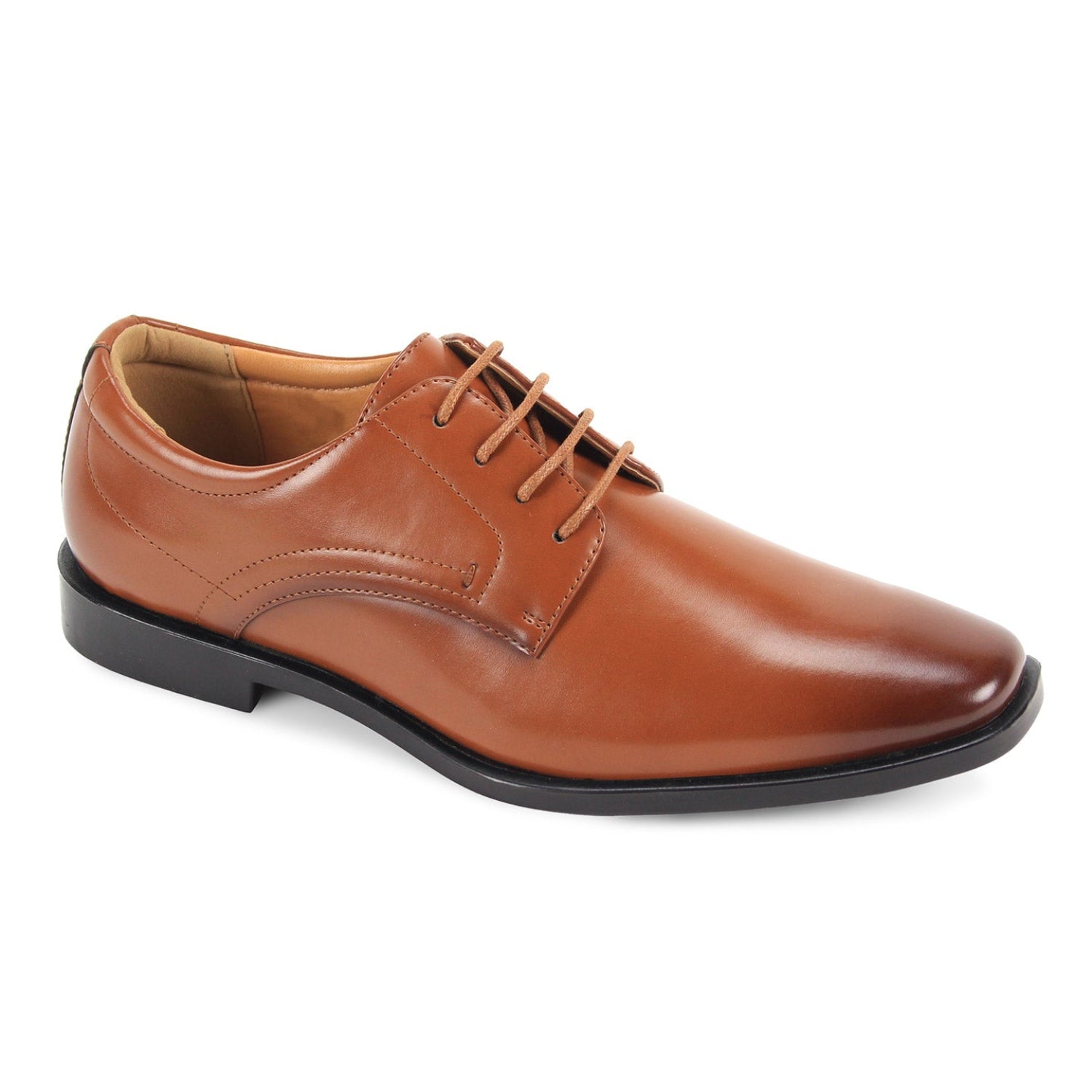 Men’s cognac plain-toe lace-up dress shoe