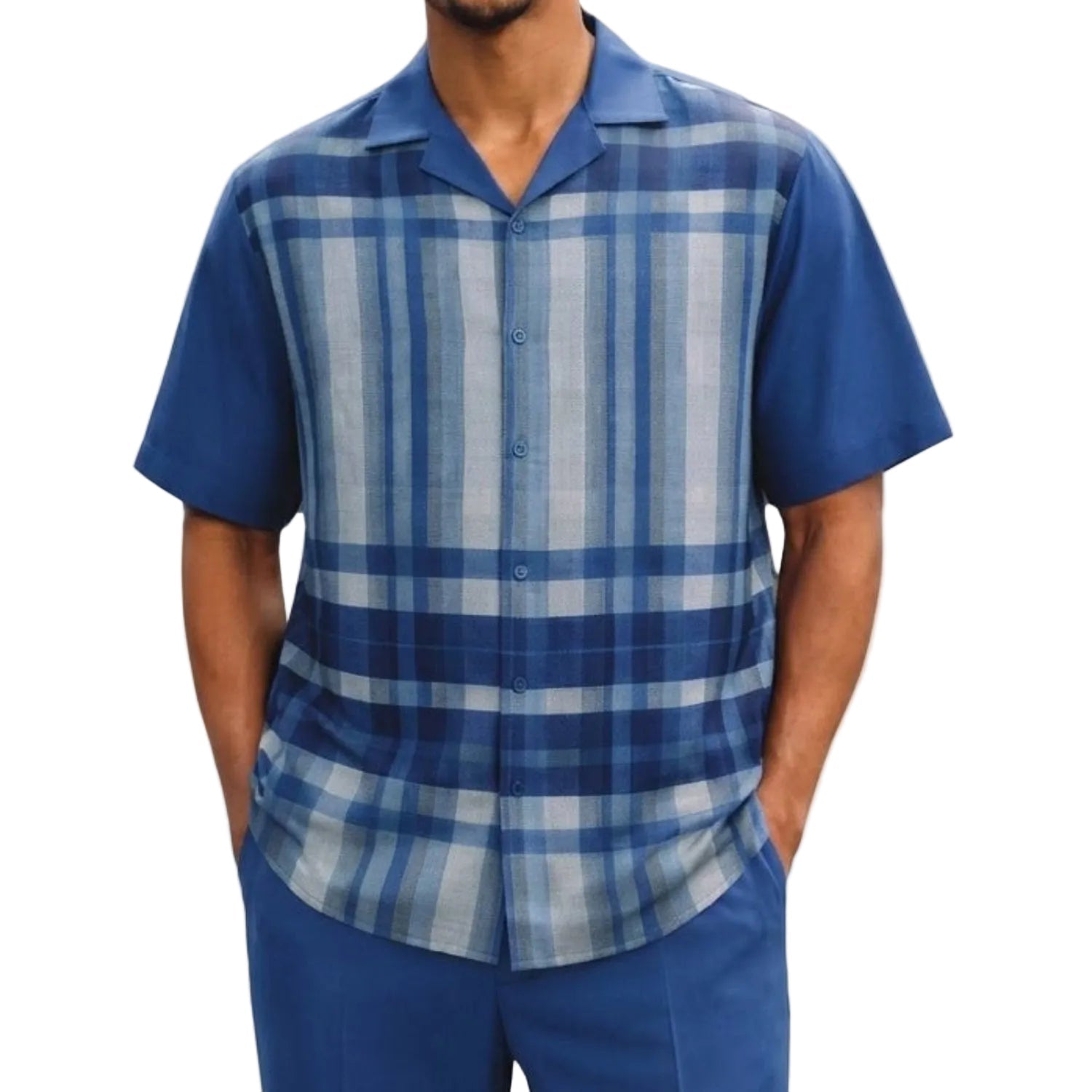 Linear Leisure Collection: Stacy Adams Prism Plaid 2-Piece Walking Suit in Blue