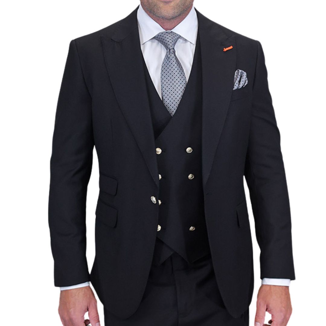 Aether Crest Collection: Statement 3-Piece Modern Fit Suit with Gold Button Detailing
