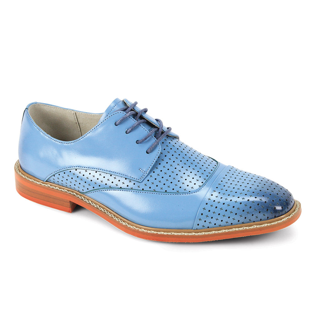 Lorano Collection: Men's Laser Perforated Cap Toe Leather Dress Shoes