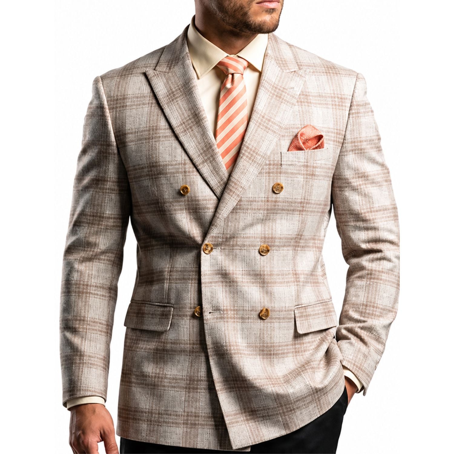 Ankaa Collection: Double Breasted Windowpane Stretch Blazer