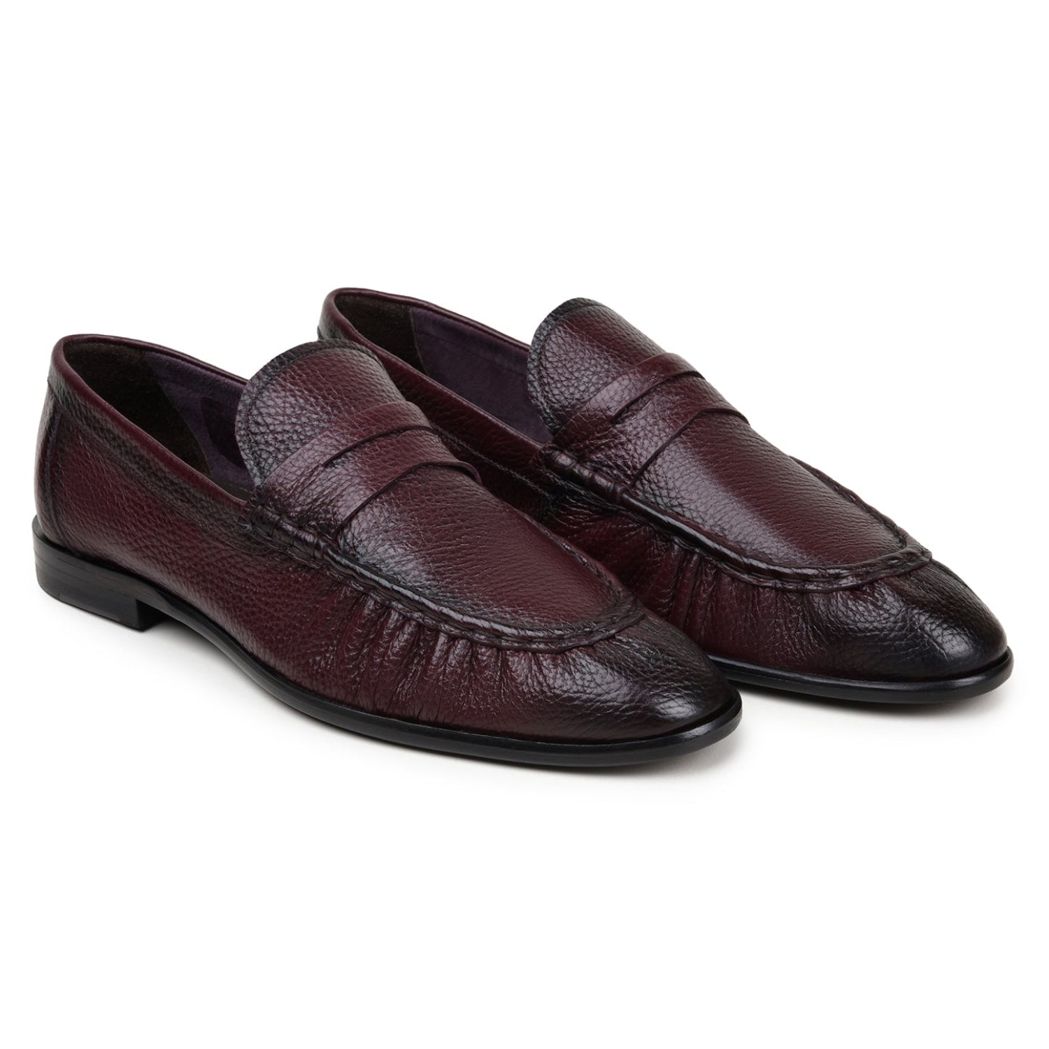 Pair of burgundy Italian deerskin penny loafers