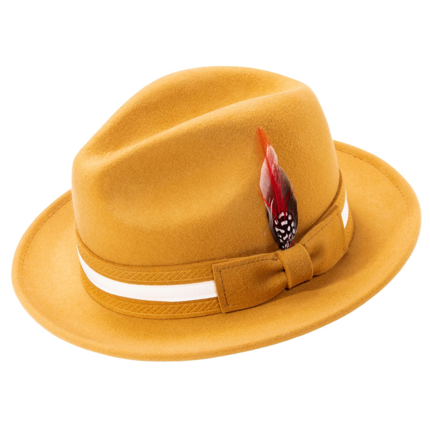 Sablier Collection: Felt Fedora with Grosgrain Band and Feather Accent