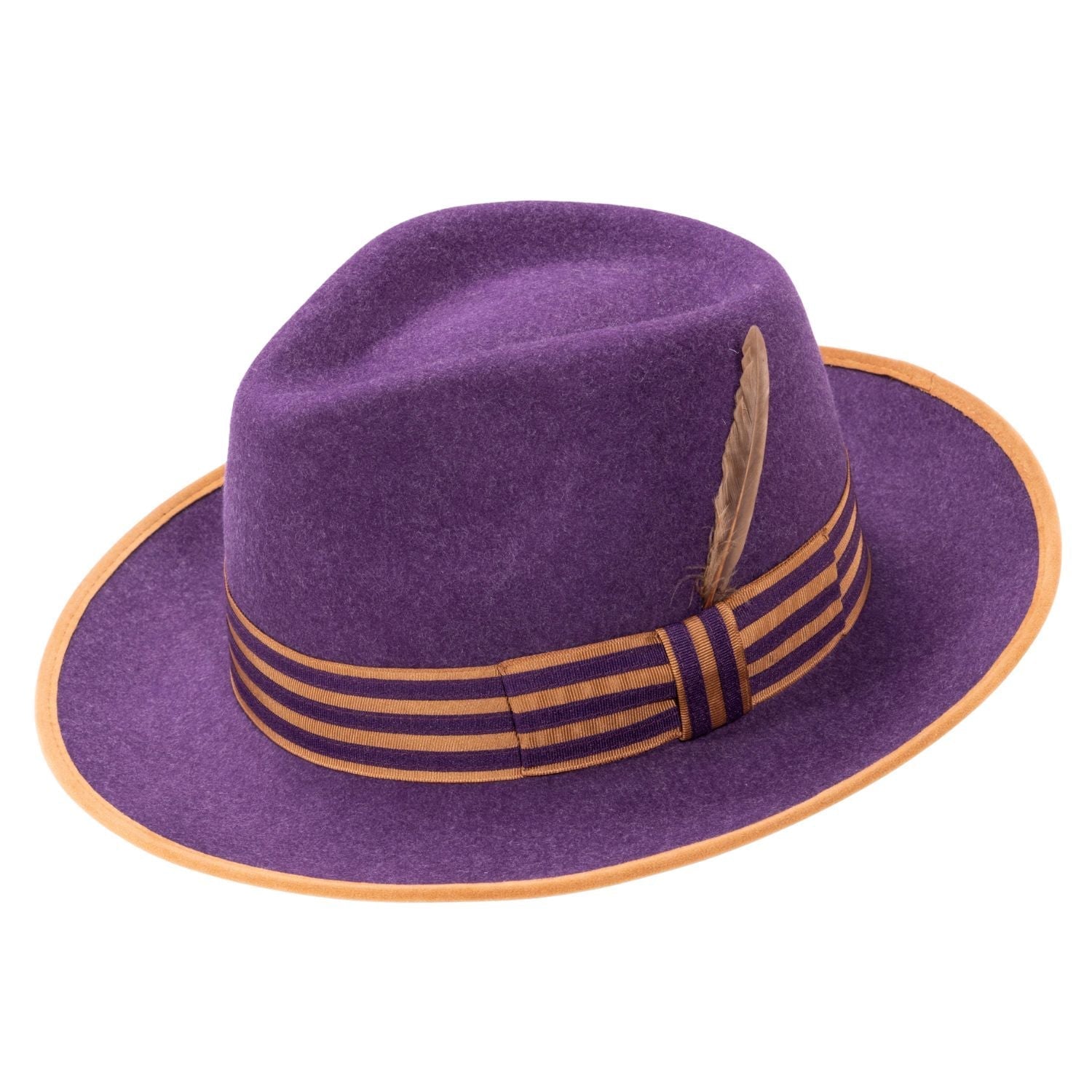 Halcyon Collection: Wool Felt Fedora with Striped Ribbon Band