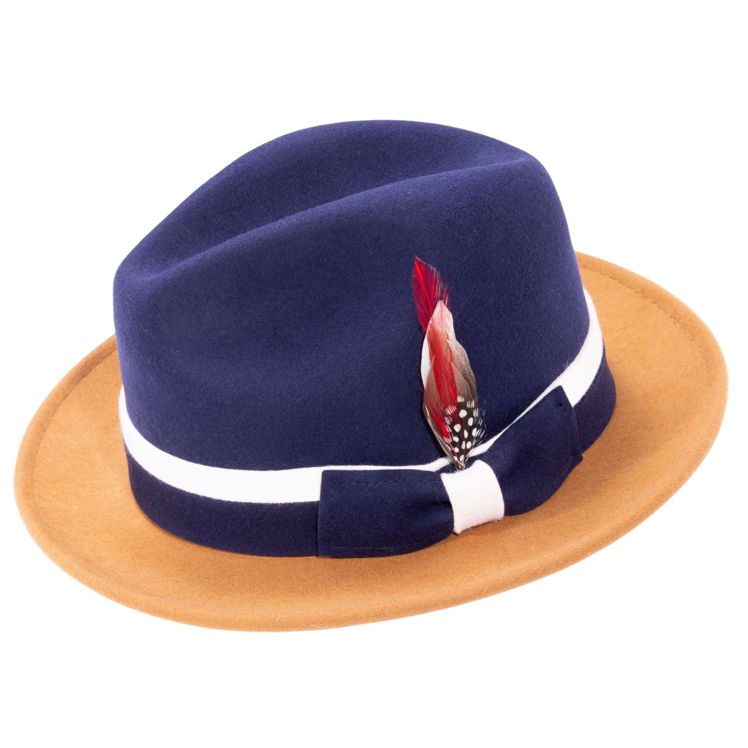 Corvus Collection: Two-Tone Felt Fedora with White Band and Feather