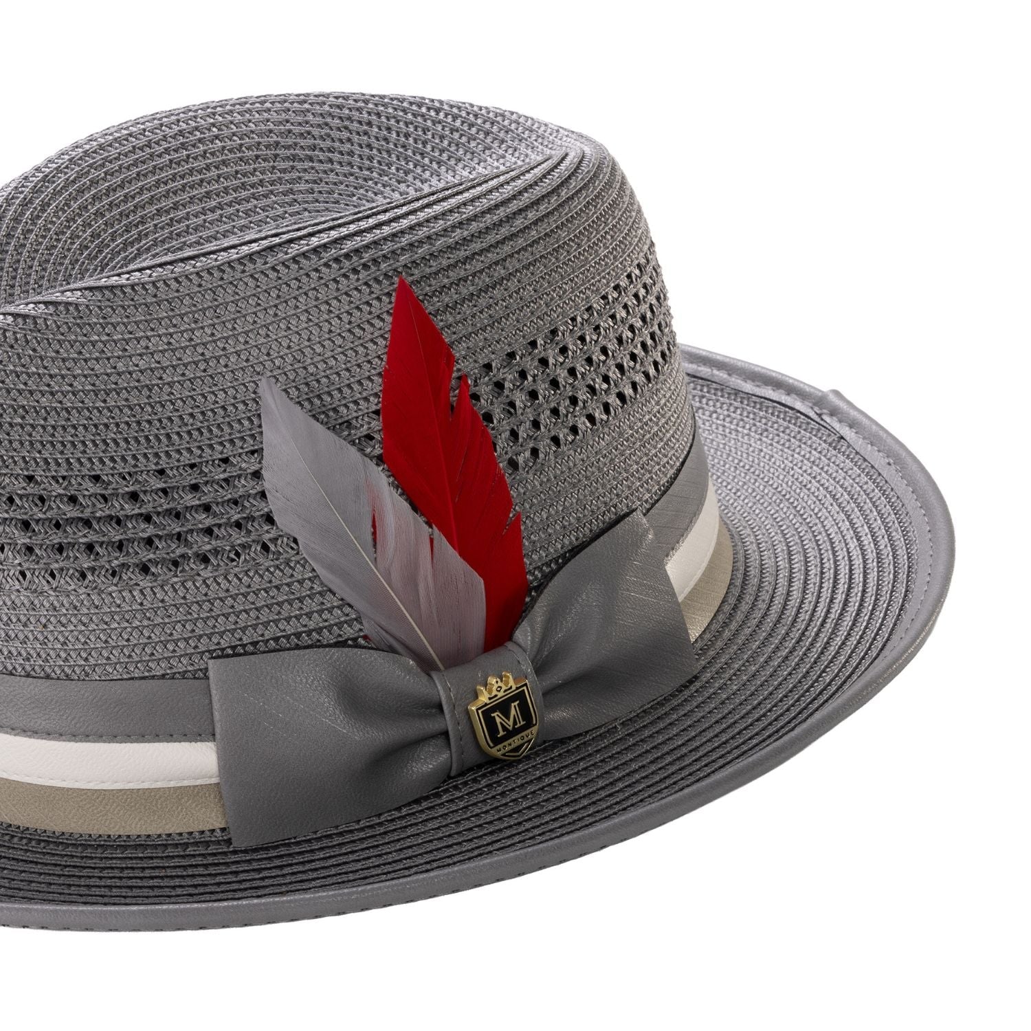 Cirrenzo Collection: Montique Mesh Braided Fedora with Stripe Trim & Feather