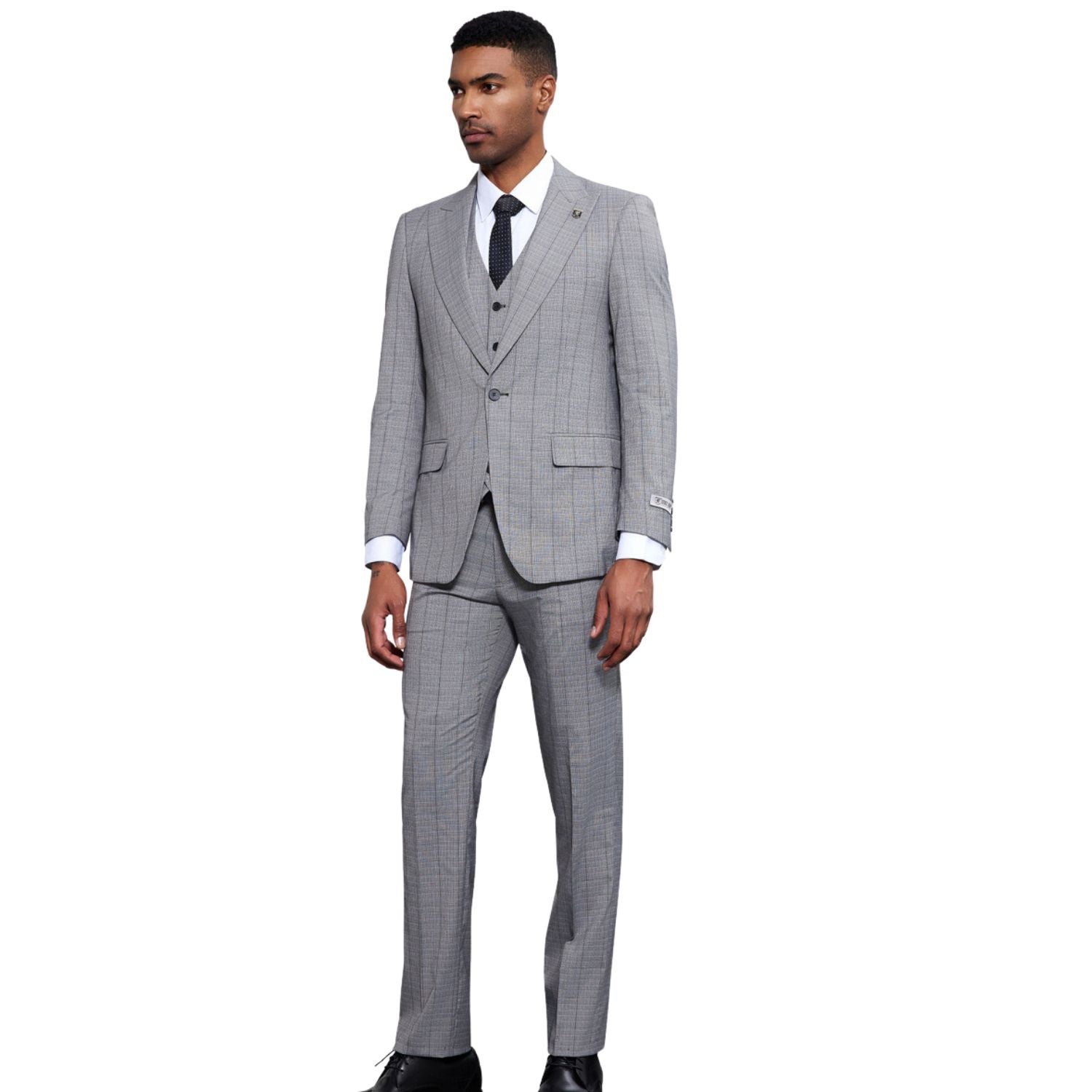 Asterion Collection: Stacy Adams 3-Piece Windowpane Hybrid Fit Suit