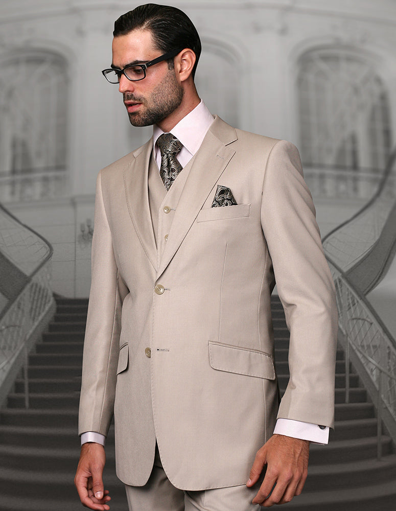Pan Prestige Collection: 3PC Modern Fit Solid Color Suit with Super 180's Italian Wool