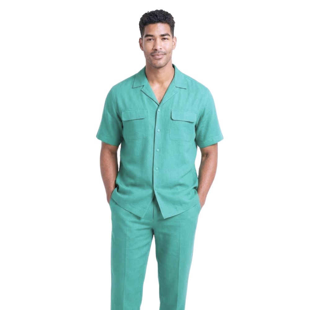 Solis Collection: Stacy Adams Linen 2-Piece Short Sleeve Set