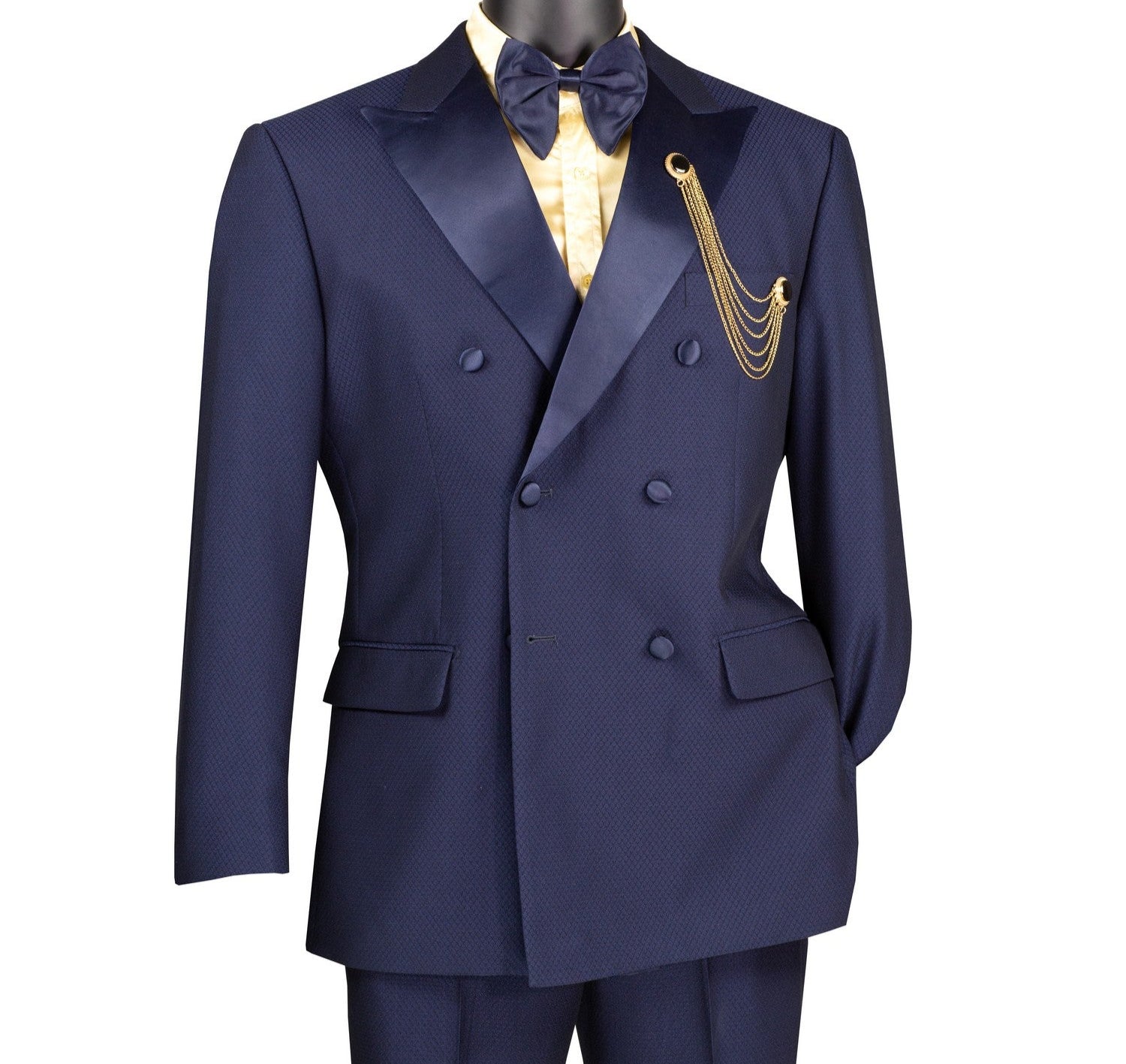 Albireo Collection: Double-Breasted 2-Piece Modern Fit Tuxedo with Satin Peak Lapel