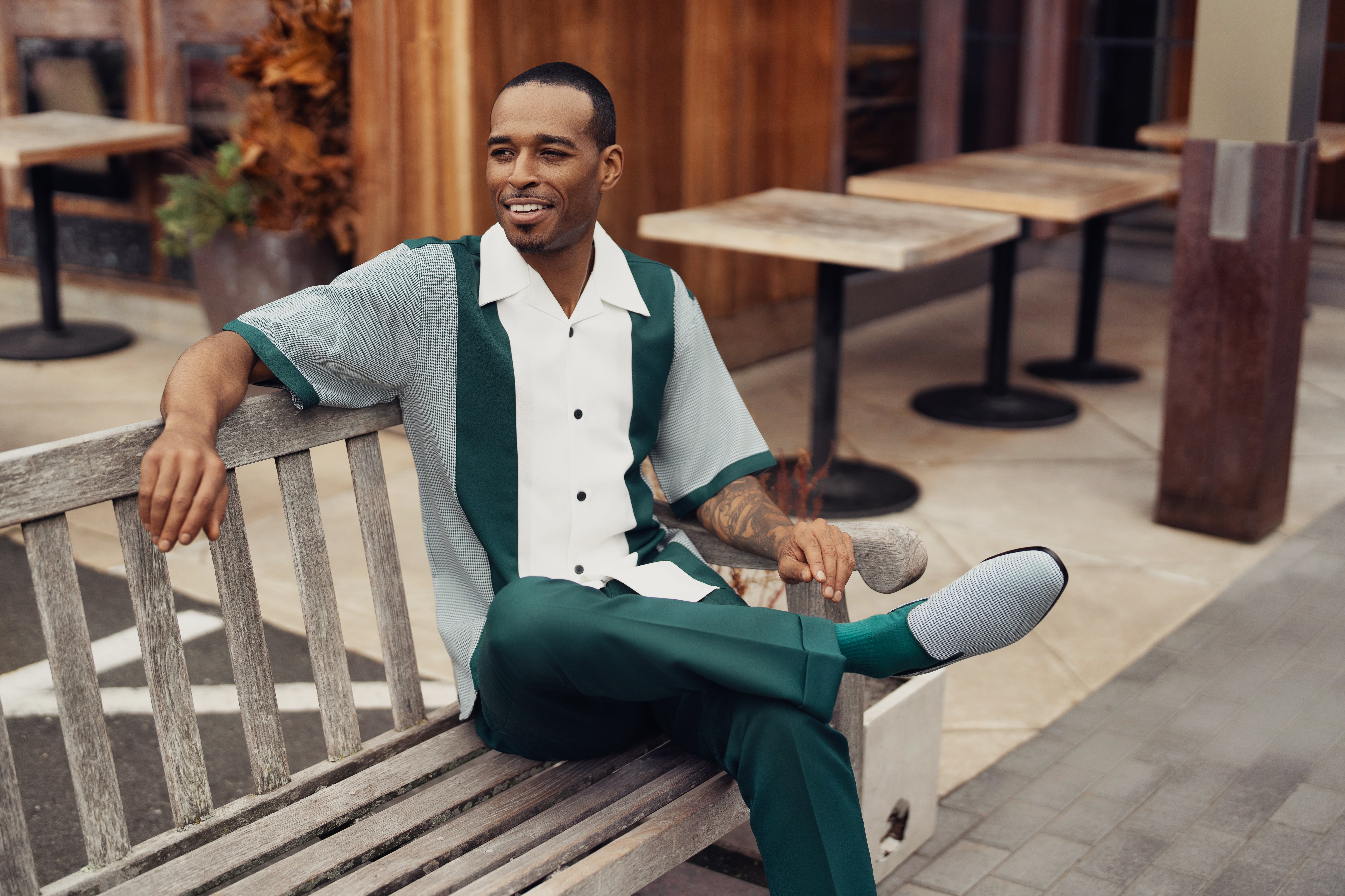 Houndour Collection: Men's Houndstooth with Color Block Walking Suit, Matching Shoes & Long Pants Set