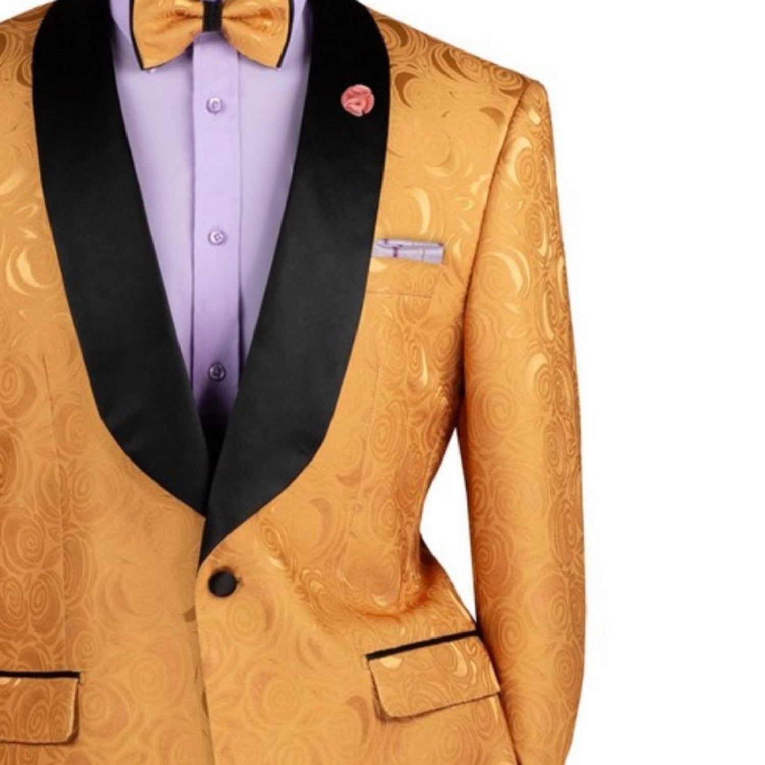 Rasalhague Collection: Floral Jacquard Blazer with Satin Shawl Lapel and Bow Tie