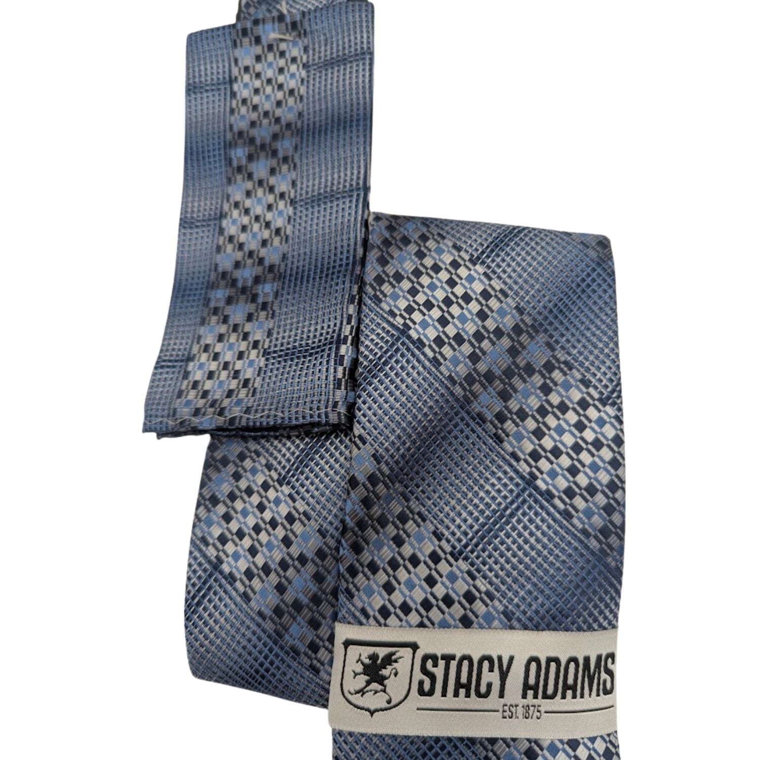 Envoy Collection: Plaid Geometric Tie & Pocket Square Set by Stacy Adams