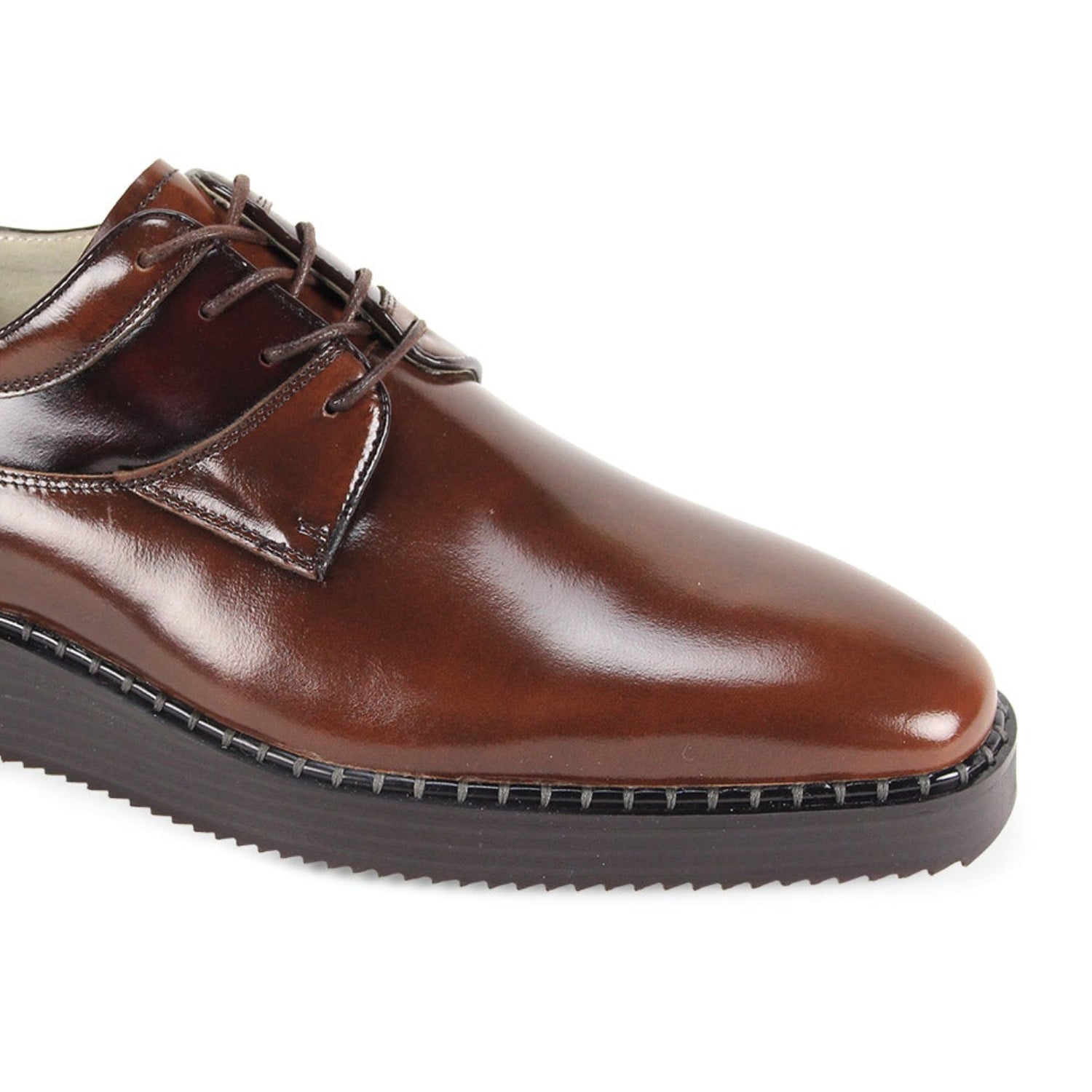 Uri men’s chestnut leather dress shoe from an alternate angle