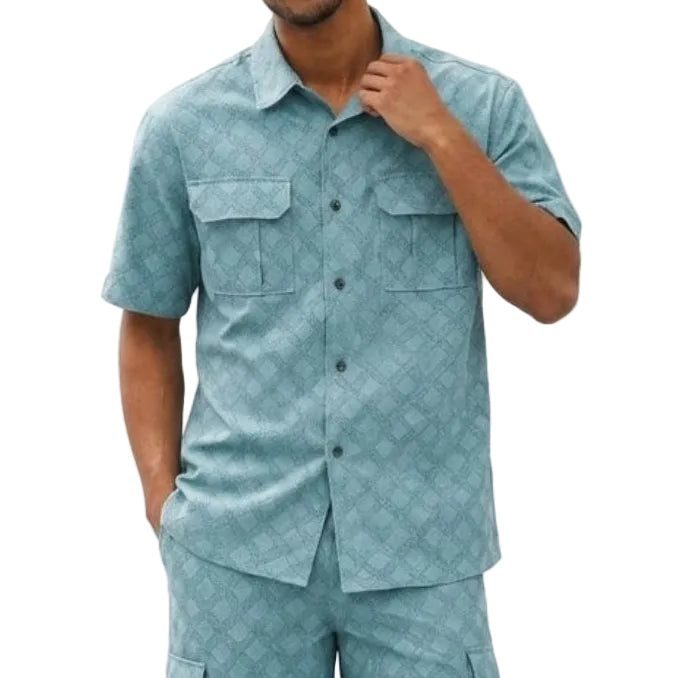 Harborline Collection: Stacy Adams Denim Cargo Embroidered 2-Piece Short Set