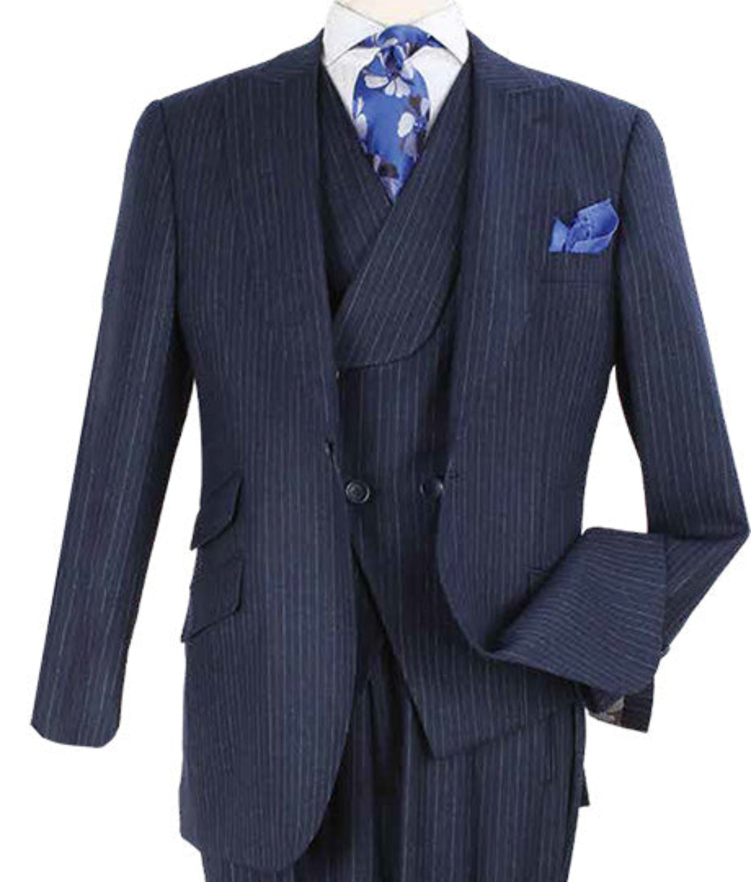 Alcyra Collection: 3 Piece Wool Stripe Suit Full Cut