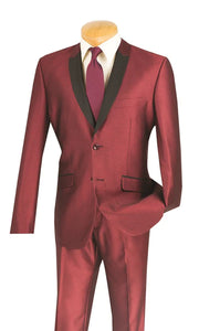 Pushkin Collection: Maroon 2 Piece Sharkskin Single Breasted Slim Fit Suit