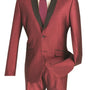 Pushkin Collection: Maroon 2 Piece Sharkskin Single Breasted Slim Fit Suit