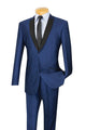 Pushkin Collection: Navy 2 Piece Sharkskin Single Breasted Slim Fit Suit
