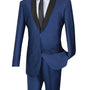 Pushkin Collection: Navy 2 Piece Sharkskin Single Breasted Slim Fit Suit