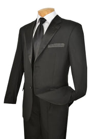DapperDuo Collection: Black 2 Piece Solid Color with Satin Lapel Single Breasted Regular Fit Tuxedo