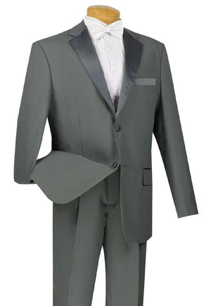 DapperDuo Collection: Grey 2 Piece Solid Color with Satin Lapel Single Breasted Regular Fit Tuxedo