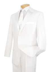 DapperDuo Collection: White 2 Piece Solid Color with Satin Lapel Single Breasted Regular Fit Tuxedo