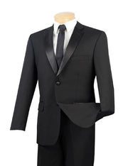 Eleganscape Collection: Black 2 Piece Solid Color with Satin Lapel Single Breasted Regular Fit Tuxedo