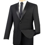 Eleganscape Collection: Black 2 Piece Solid Color with Satin Lapel Single Breasted Regular Fit Tuxedo