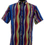 Ripple Collection Multicolor Wavy Stripes Men's Short Sleeve Shirt - Blue & Yellow