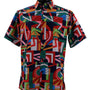 Loco Collection: Bold Geometric Abstract Pattern Short-Sleeve Shirt - Orange