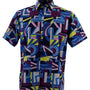 Loco Collection: Bold Geometric Abstract Pattern Short-Sleeve Shirt - Blue