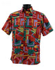 Loco Collection: Bold Geometric Abstract Pattern Short-Sleeve Shirt - Red