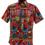 Loco Collection: Bold Geometric Abstract Pattern Short-Sleeve Shirt - Red